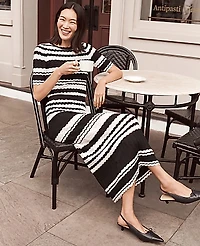 Ann Taylor Petite Striped Pointelle Sweater T-Shirt Size XS Black Women's