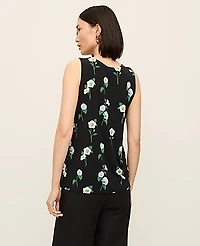 Ann Taylor Petite Floral Mixed Media Tank Top Black Women's