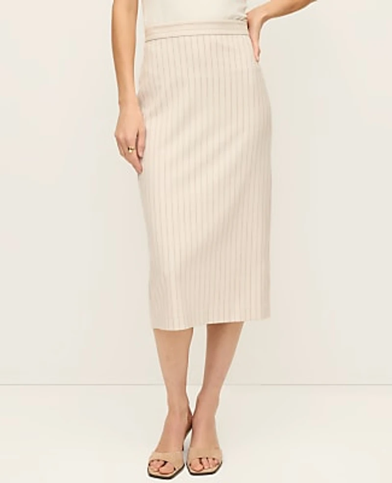Ann Taylor The Petite Clean Pencil Skirt in Pinstripe Size 12 Cream Multi Pinstripe Women's