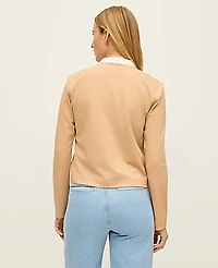 Ann Taylor Petite Ruffle Collar Knit Jacket Cafe Au Lait Women's