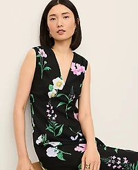 Ann Taylor Petite Floral Linen Blend Midi Dress Black Women's