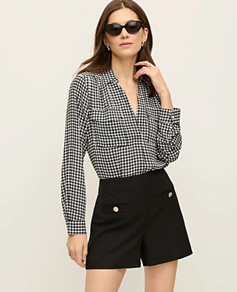 Ann Taylor The Petite Button Pocket Short Black Women's