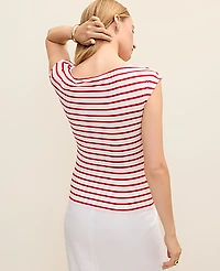Ann Taylor Striped Boatneck Top Bright Cherry Women's