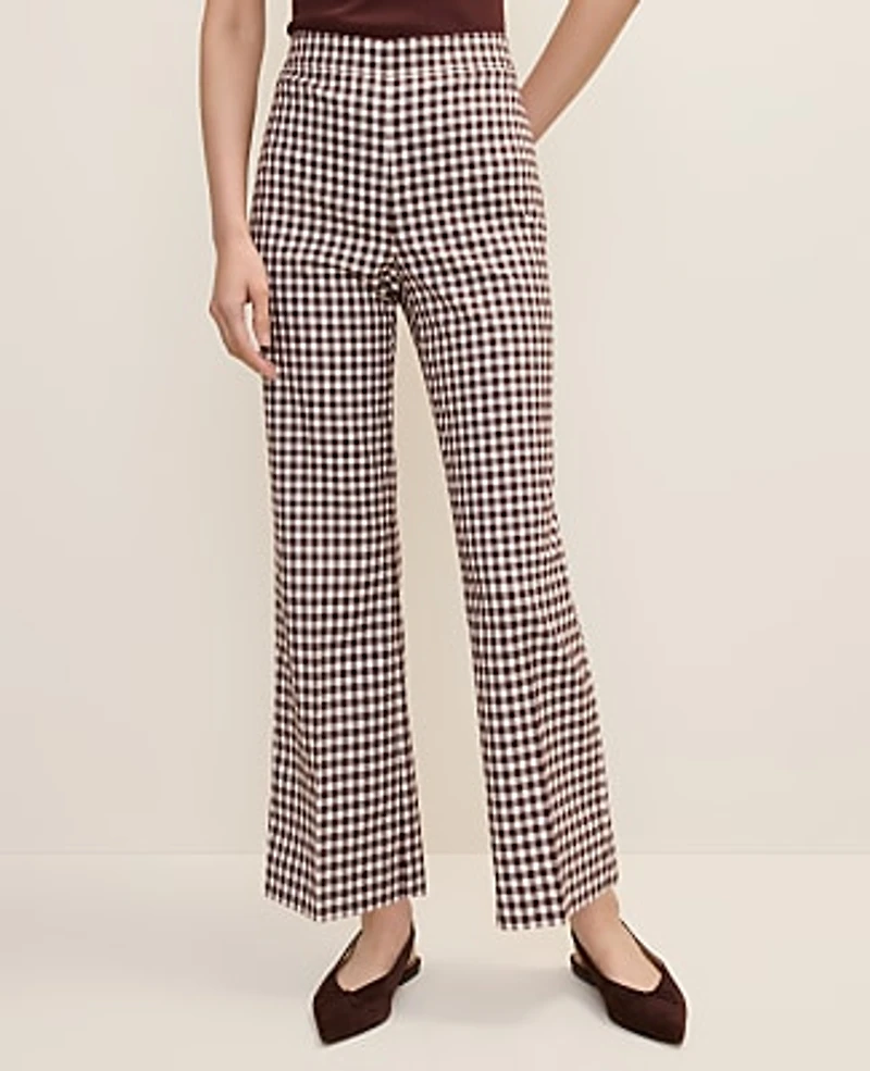 Ann Taylor The Gingham Side Zip Flare Pant Brown/White Check Women's
