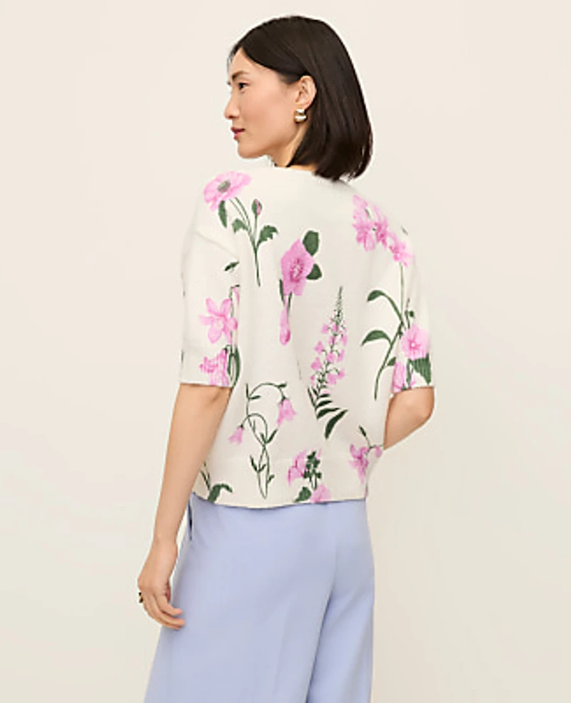 Ann Taylor Petite Floral Jacquard Sweater T-Shirt Pink Women's