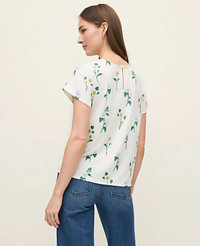 Ann Taylor Floral Mixed Media Crew Neck T-Shirt Winter White - Lilac Women's