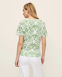 Ann Taylor Petite Floral Crew Neck T-Shirt Palm Green Women's