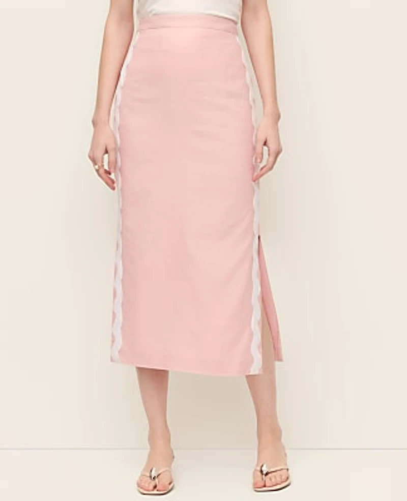 Ann Taylor Midi Skirt Linen Blend Rose Veil Women's