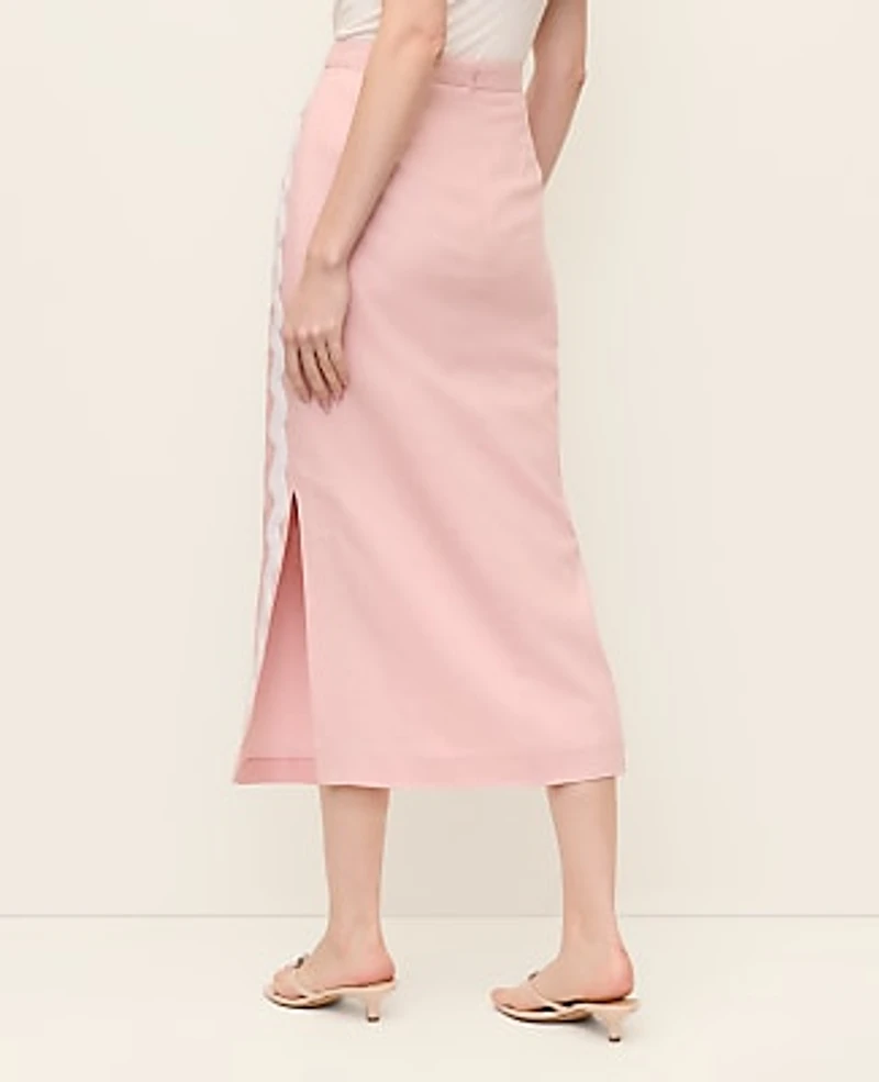 Ann Taylor Midi Skirt Linen Blend Rose Veil Women's