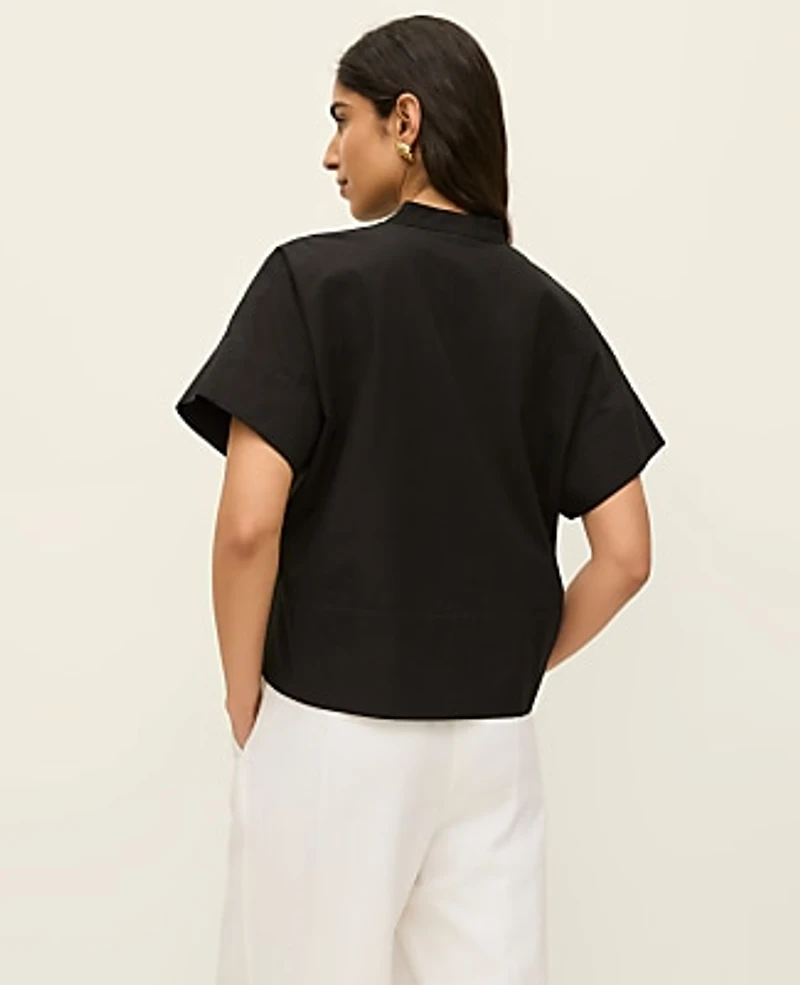 Ann Taylor Petite Stand Collar Poplin Blouse Women's