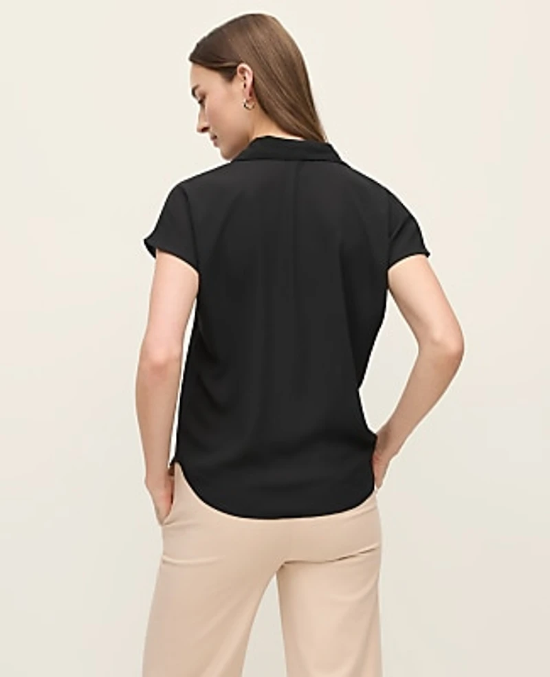 Ann Taylor Split Neck Blouse Size Large Black Women's
