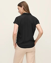 Ann Taylor Split Neck Blouse Size Large Black Women's