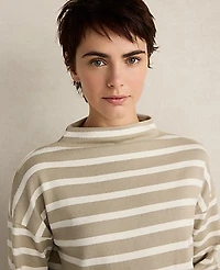 Ann Taylor Haven Well Within Organic Cotton Funnel Neck Striped Pullover Taupe Women's