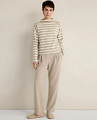 Ann Taylor Haven Well Within Organic Cotton Funnel Neck Striped Pullover Taupe Women's