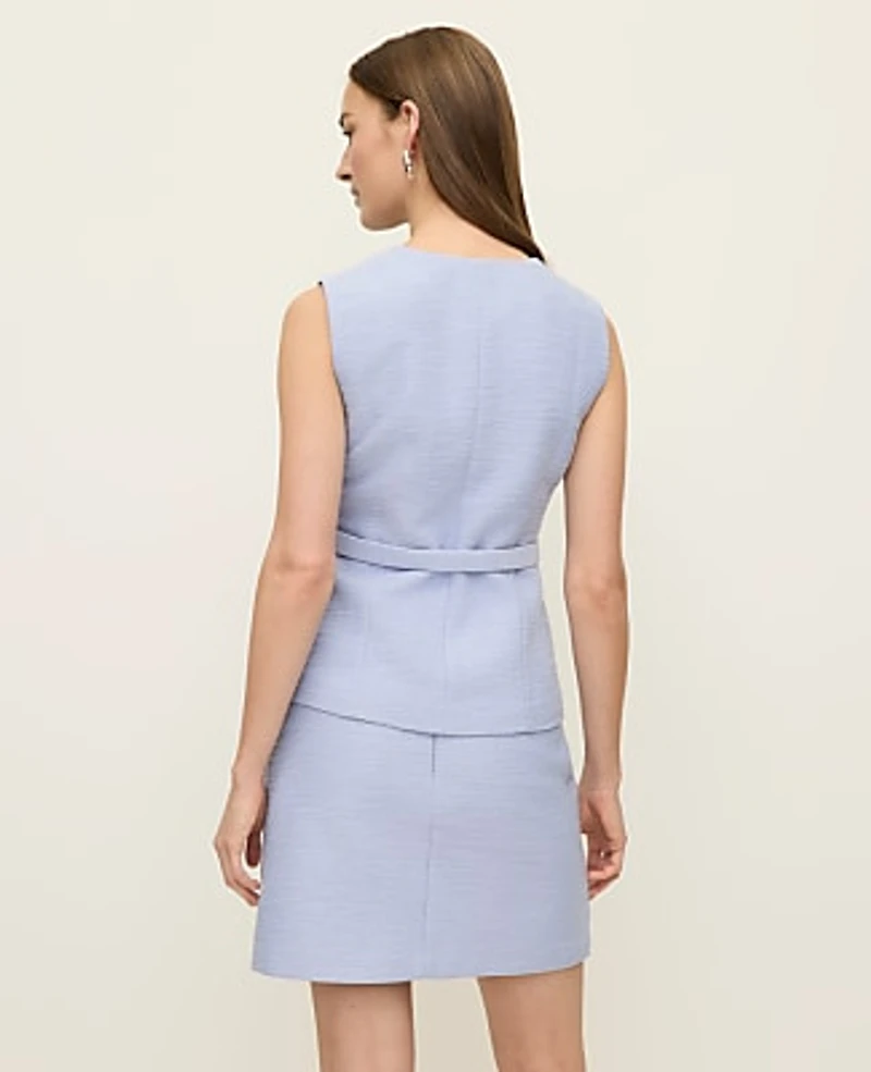 Ann Taylor Belted Tweed Vest Blue Hydrangea Women's