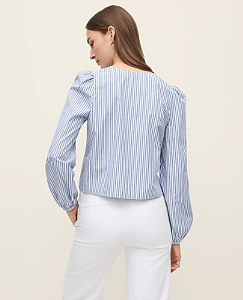 Ann Taylor Striped Tie Front Blouse Cool Cascades Women's