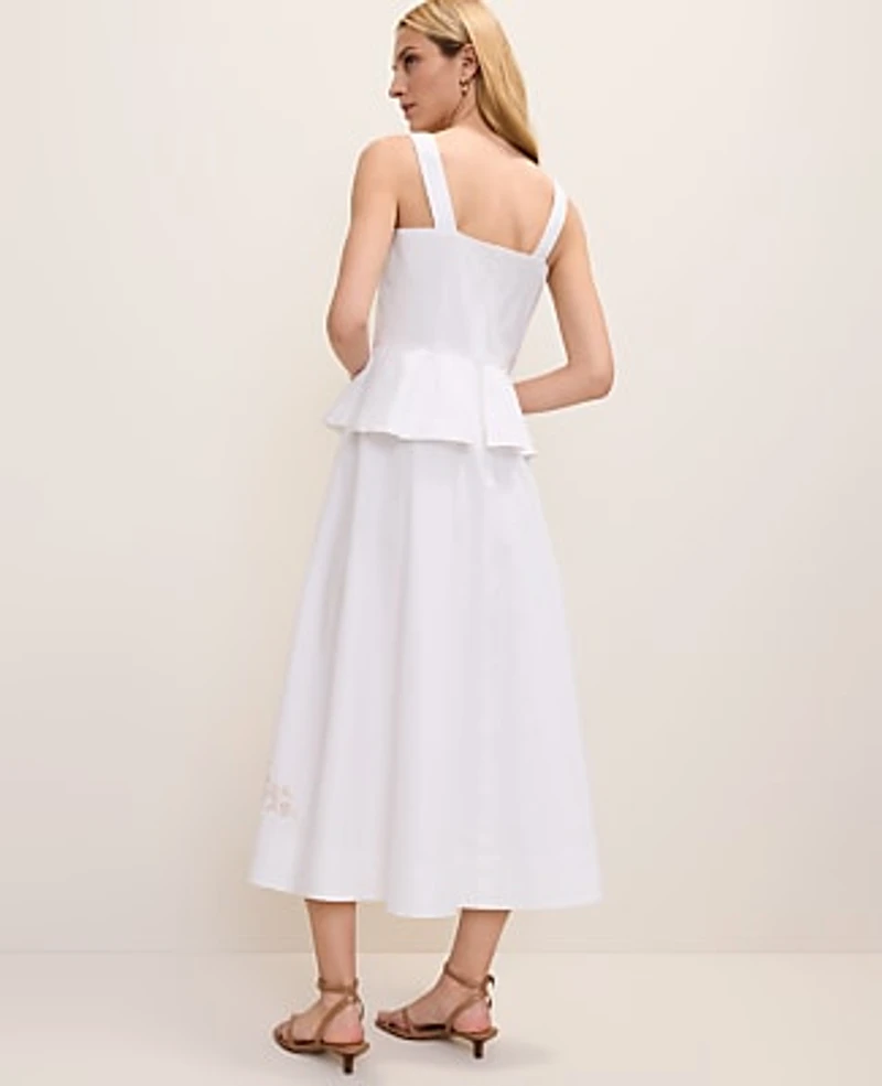 Ann Taylor Petite Embroidered Peplum Flare Midi Dress White Women's