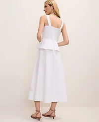 Ann Taylor Petite Embroidered Peplum Flare Midi Dress White Women's
