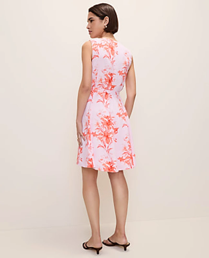 Ann Taylor Petite Floral Belted Flare Dress Size 14 Aperol Women's