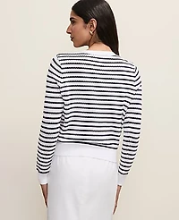 Ann Taylor The Petite Striped Cardigan White/Navy Women's