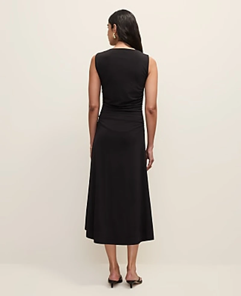 Ann Taylor Petite Asymmetric Twist Shoulder Midi Dress Black Women's