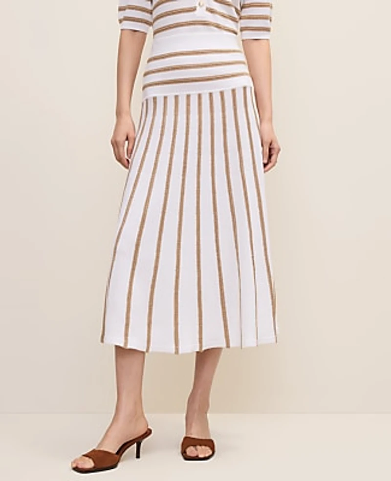 Ann Taylor Petite Striped A-Line Sweater Midi Skirt White Women's
