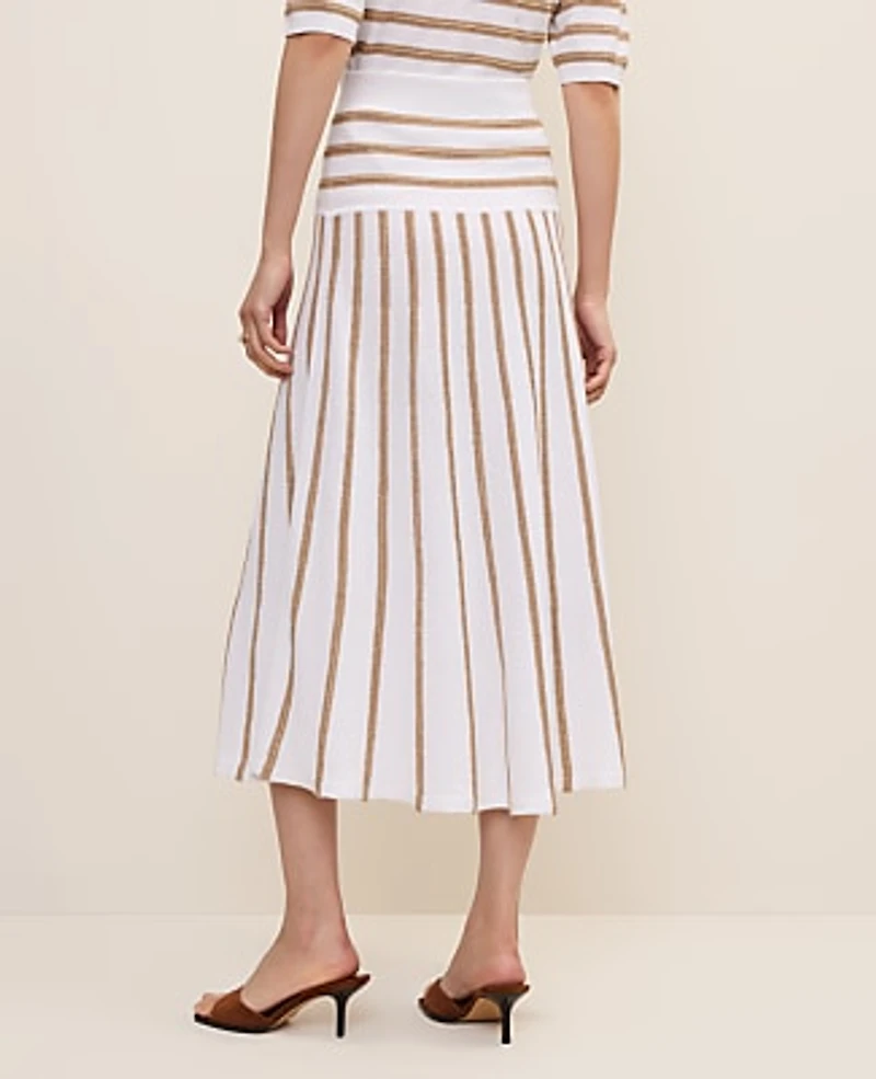 Ann Taylor Petite Striped A-Line Sweater Midi Skirt White Women's