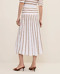 Ann Taylor Petite Striped A-Line Sweater Midi Skirt White Women's