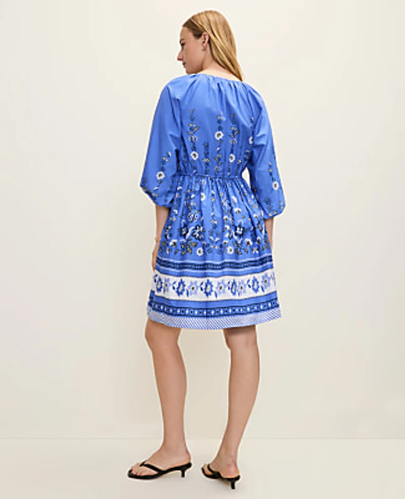 Ann Taylor Petite Weekend Floral Shirred Dress B Dream Blue Women's