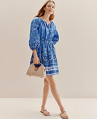 Ann Taylor Petite Weekend Floral Shirred Dress B Dream Blue Women's