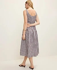 Ann Taylor Petite Flare Midi Dress Gingham Rich Walnut Women's