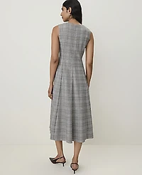 Ann Taylor Plaid Crew Neck Midi Dress Blue Women's
