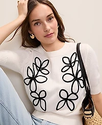 Ann Taylor Petite Floral Appliqué Sweater T-Shirt Women's