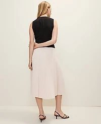 Ann Taylor Petite Pleated Crew Neck Midi Dress Black Women's