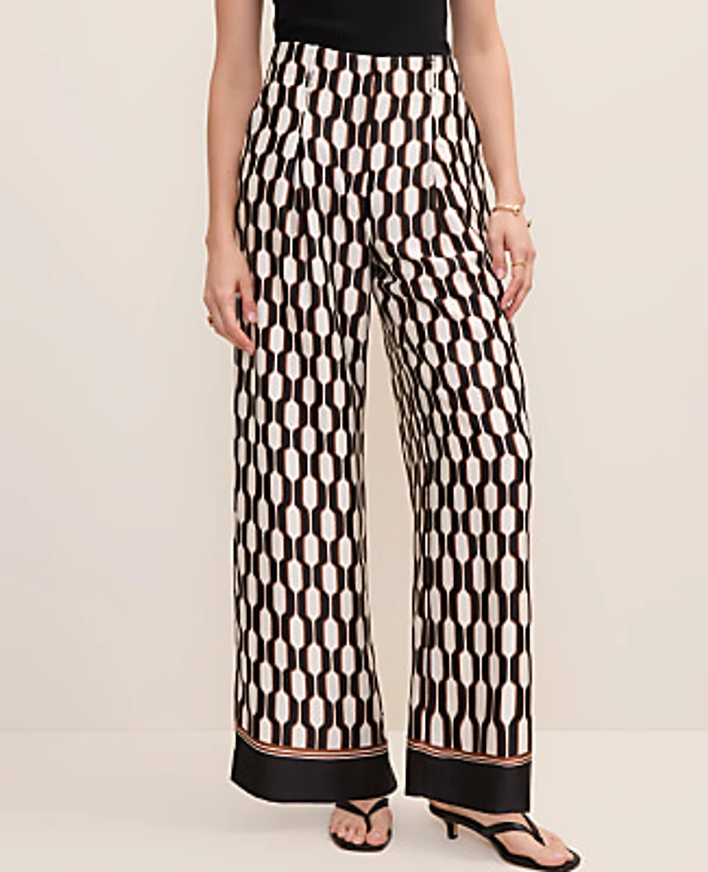Ann Taylor The Petite Pleated Wide-Leg Pant Geo Satin Black Women's