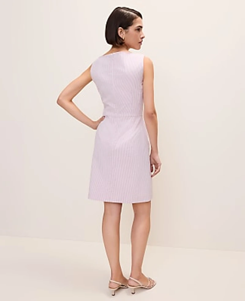 Ann Taylor The Boatneck Dress in Seersucker Size 18 Pink/White Combo Women's