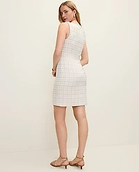 Ann Taylor Petite Tweed Square Neck Shift Dress Gold/White Women's