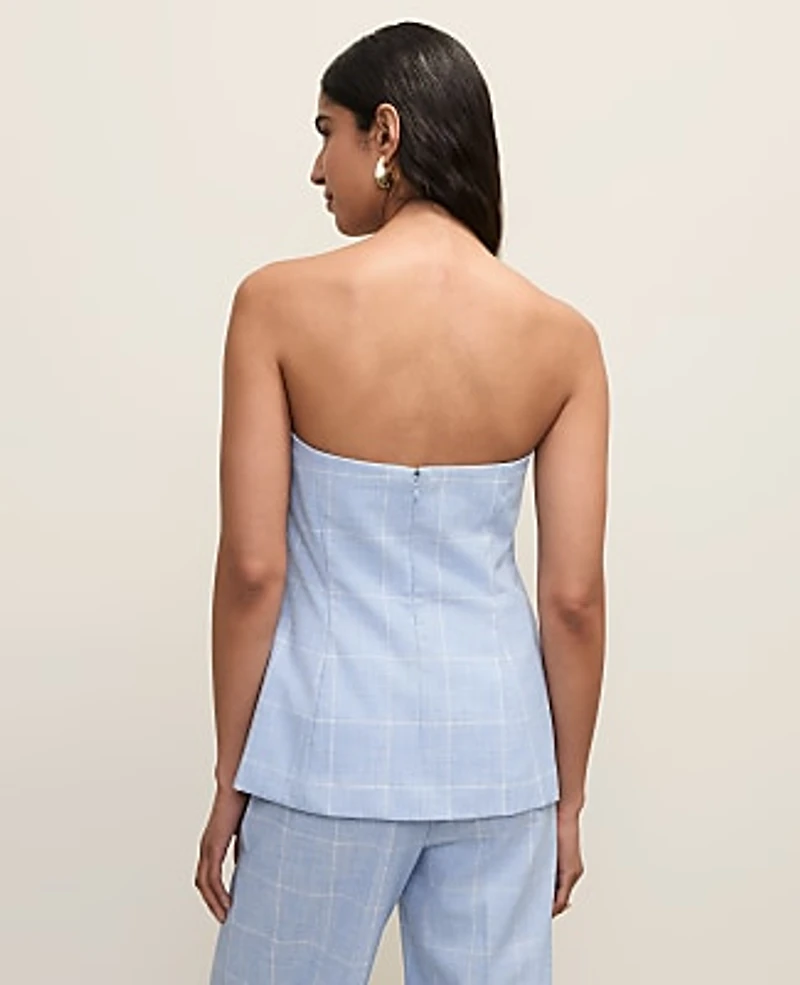 Ann Taylor Windowpane Strapless Top Blue/Neutral Women's
