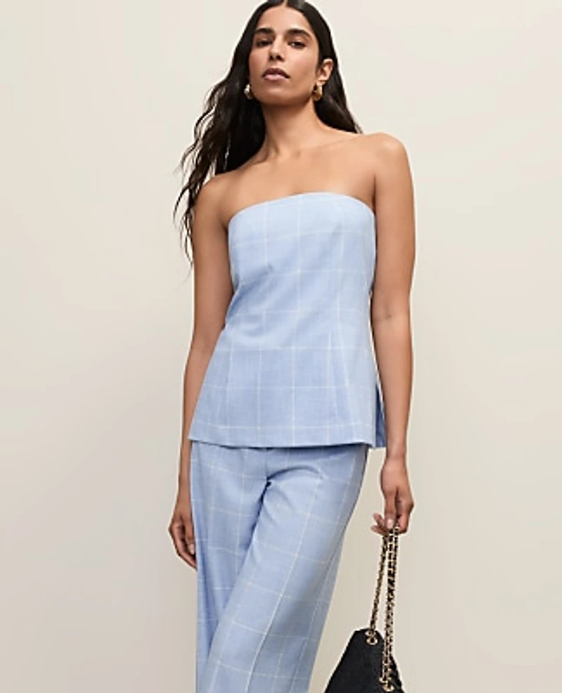 Ann Taylor Windowpane Strapless Top Blue/Neutral Women's