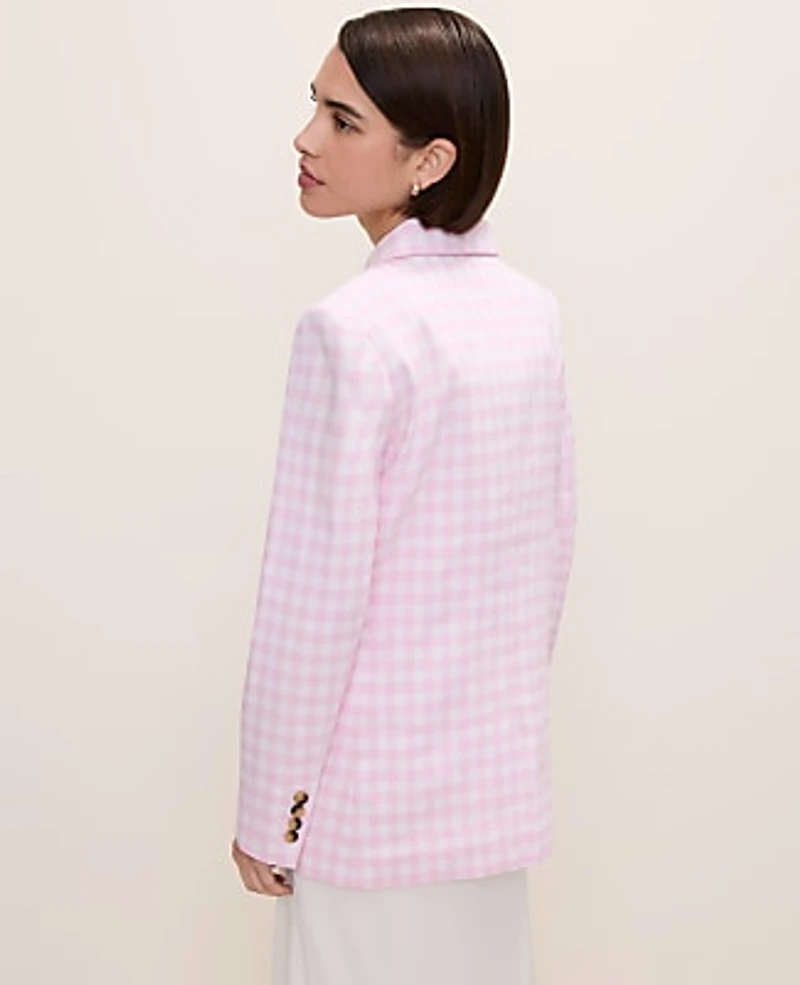 Ann Taylor The Gingham Longline Blazer Size 12 Vibrant Pink Women's