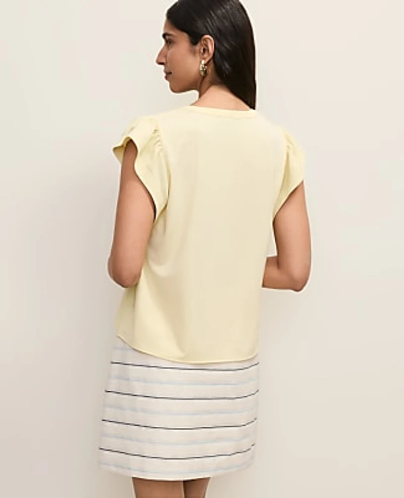 Ann Taylor Petite Flutter Sleeve Top Yellow Buttercream Women's
