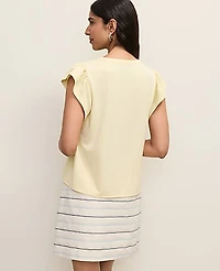 Ann Taylor Petite Flutter Sleeve Top Yellow Buttercream Women's