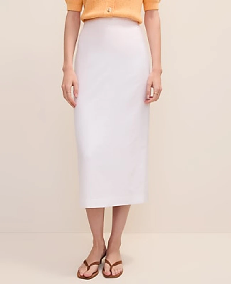 Ann Taylor The Petite Clean Midi Skirt Linen Blend White Women's