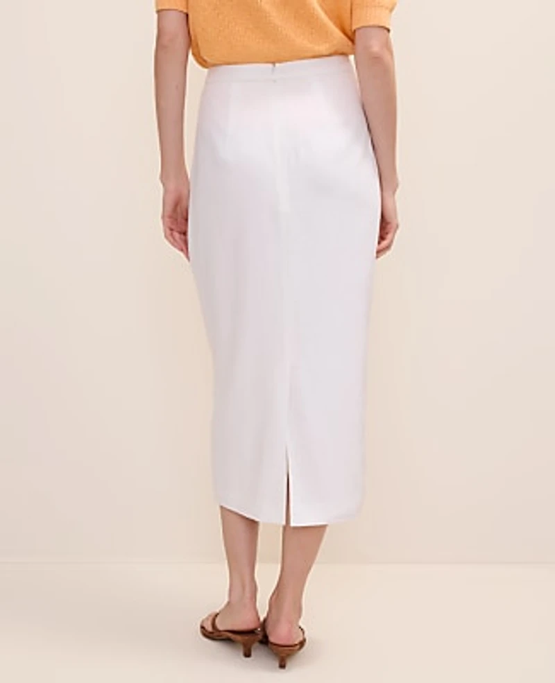 Ann Taylor The Petite Clean Midi Skirt Linen Blend White Women's