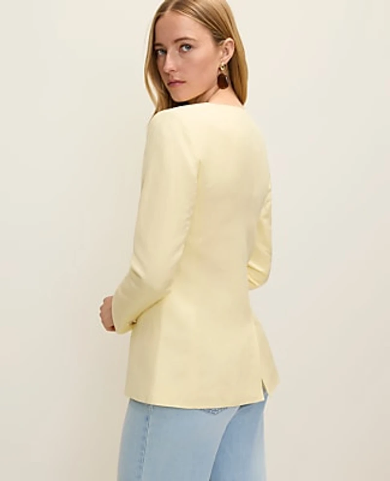 Ann Taylor The Petite Cutaway Jacket Linen Blend Yellow Buttercream Women's