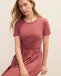 Ann Taylor Petite Weekend Mixed Media Crew Neck Midi Dress Women's