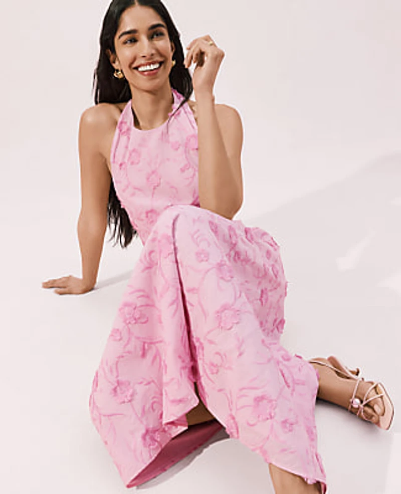Ann Taylor Petite Halter Floral Maxi Dress Size 6 Pirouette Women's