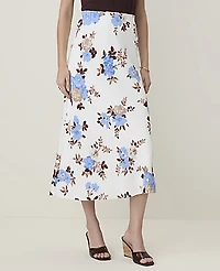 Ann Taylor Floral Midi Slip Skirt Cheerful Blue-Ww Women's