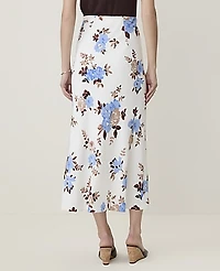 Ann Taylor Floral Midi Slip Skirt Cheerful Blue-Ww Women's