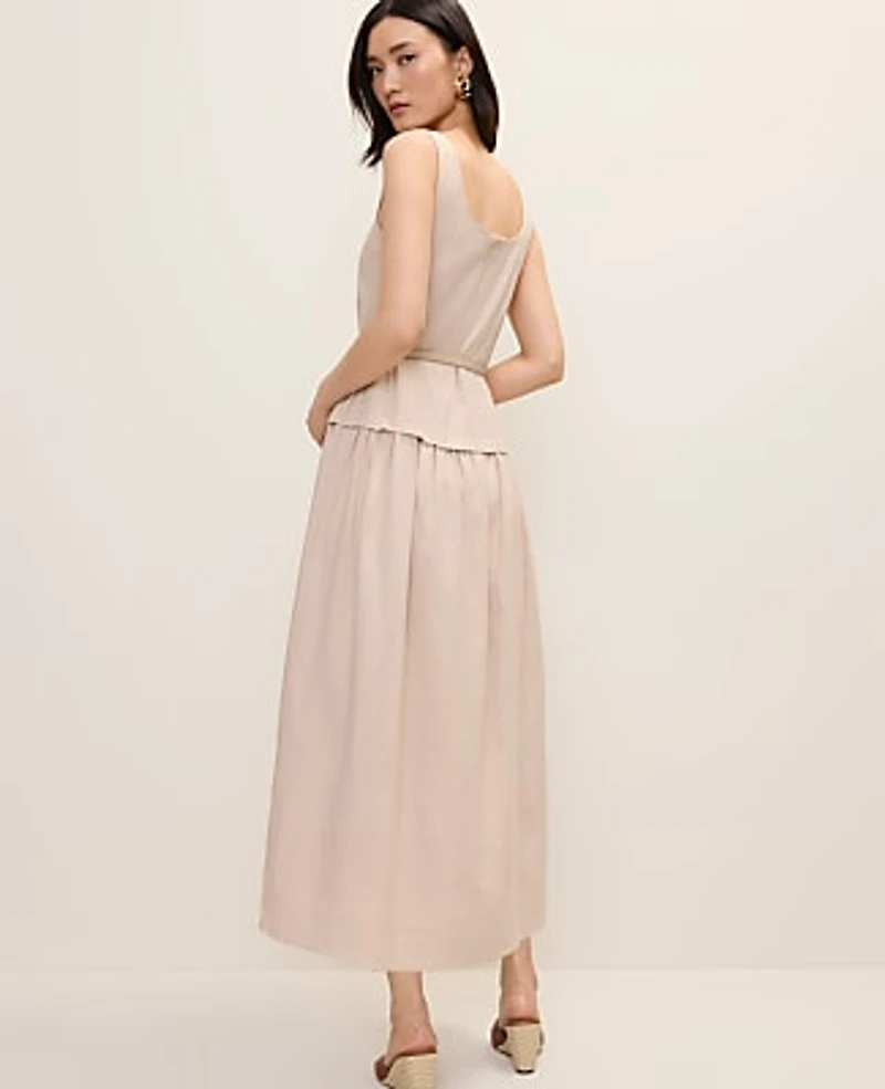 Ann Taylor Petite Belted Flare Midi Dress Sail Cloth Women's